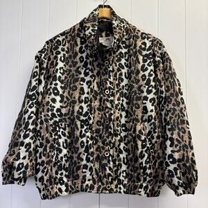 Vintage Stunt Petite Mob Wife Leopard Print Silk Oversized Jacket Size PL Animal